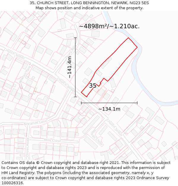 35, CHURCH STREET, LONG BENNINGTON, NEWARK, NG23 5ES: Plot and title map