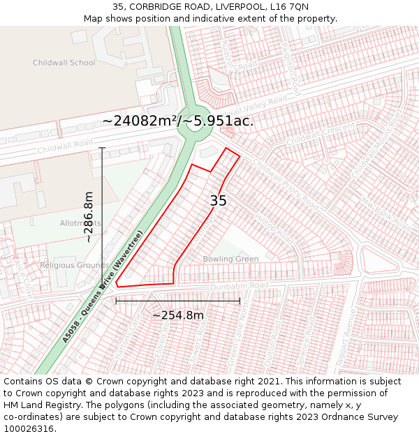 35, CORBRIDGE ROAD, LIVERPOOL, L16 7QN: Plot and title map