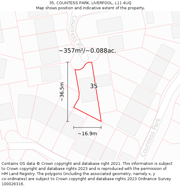 35, COUNTESS PARK, LIVERPOOL, L11 4UQ: Plot and title map