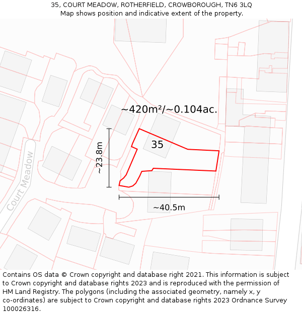 35, COURT MEADOW, ROTHERFIELD, CROWBOROUGH, TN6 3LQ: Plot and title map