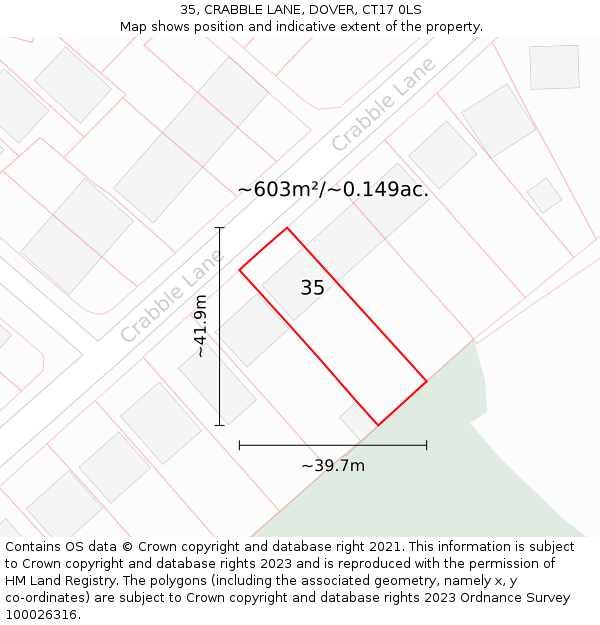 35, CRABBLE LANE, DOVER, CT17 0LS: Plot and title map