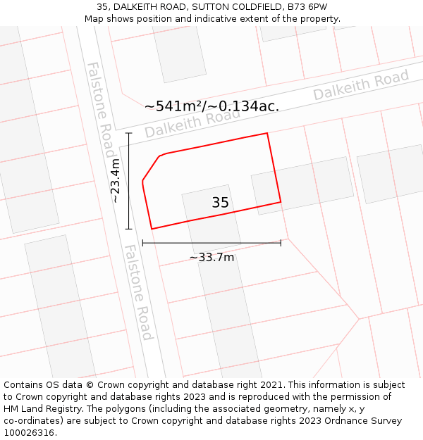 35, DALKEITH ROAD, SUTTON COLDFIELD, B73 6PW: Plot and title map