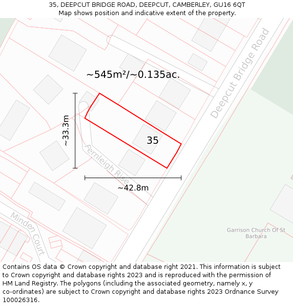 35, DEEPCUT BRIDGE ROAD, DEEPCUT, CAMBERLEY, GU16 6QT: Plot and title map