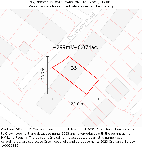 35, DISCOVERY ROAD, GARSTON, LIVERPOOL, L19 8DB: Plot and title map