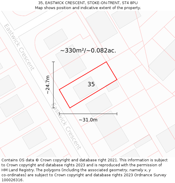 35, EASTWICK CRESCENT, STOKE-ON-TRENT, ST4 8PU: Plot and title map