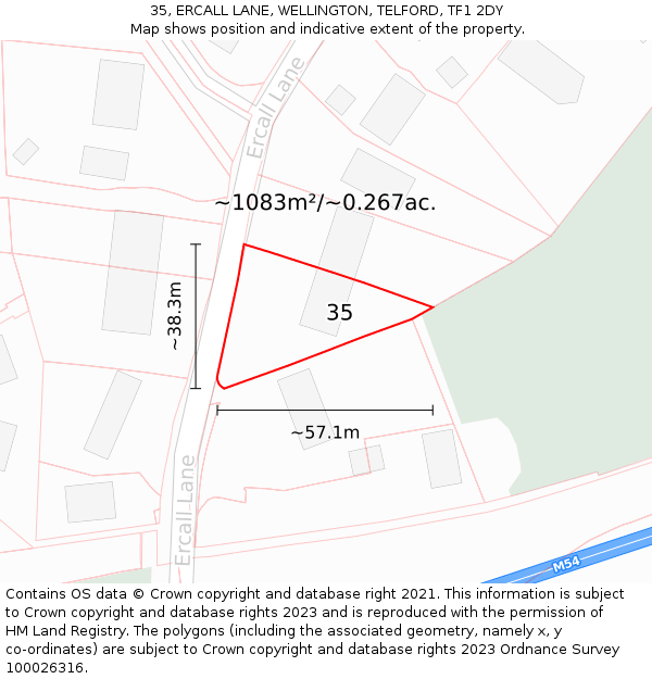 35, ERCALL LANE, WELLINGTON, TELFORD, TF1 2DY: Plot and title map