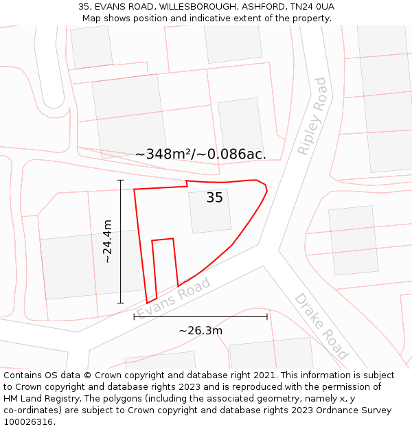 35, EVANS ROAD, WILLESBOROUGH, ASHFORD, TN24 0UA: Plot and title map