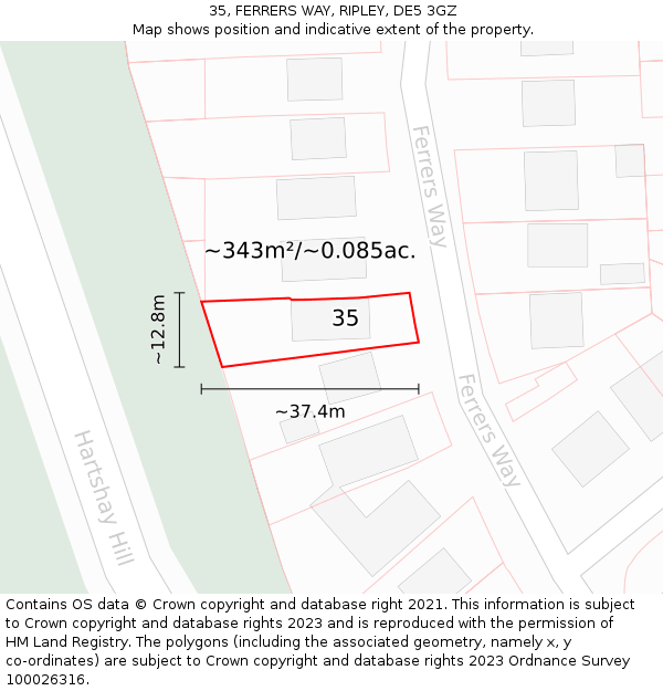 35, FERRERS WAY, RIPLEY, DE5 3GZ: Plot and title map