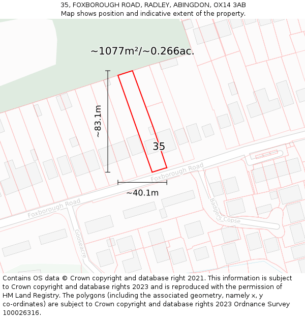35, FOXBOROUGH ROAD, RADLEY, ABINGDON, OX14 3AB: Plot and title map