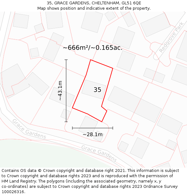 35, GRACE GARDENS, CHELTENHAM, GL51 6QE: Plot and title map