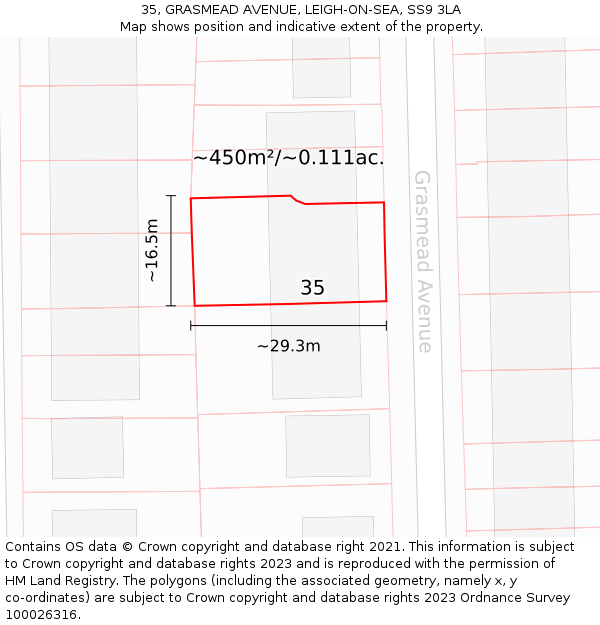 35, GRASMEAD AVENUE, LEIGH-ON-SEA, SS9 3LA: Plot and title map