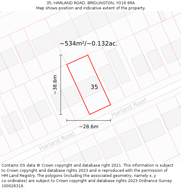 35, HARLAND ROAD, BRIDLINGTON, YO16 6RA: Plot and title map