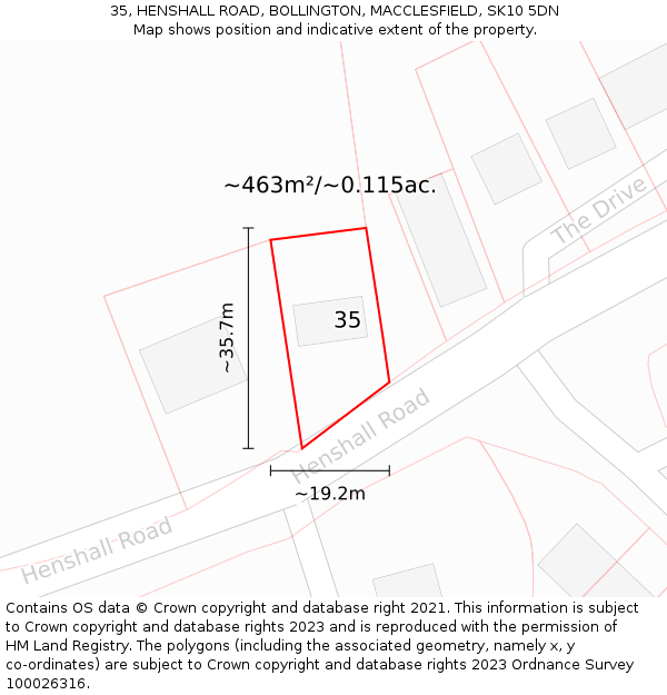 35, HENSHALL ROAD, BOLLINGTON, MACCLESFIELD, SK10 5DN: Plot and title map