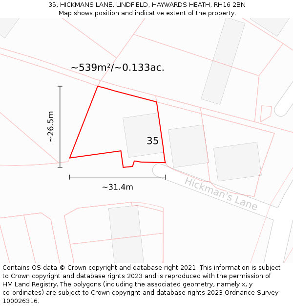 35, HICKMANS LANE, LINDFIELD, HAYWARDS HEATH, RH16 2BN: Plot and title map