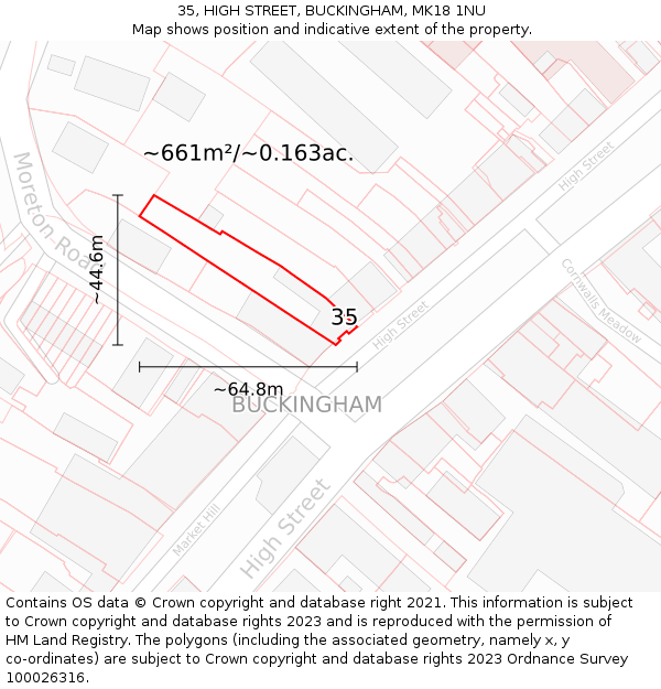 35, HIGH STREET, BUCKINGHAM, MK18 1NU: Plot and title map