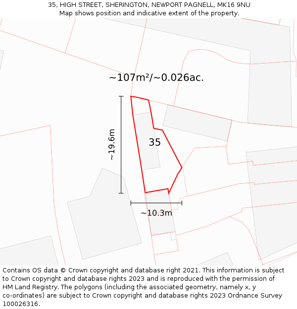 35, HIGH STREET, SHERINGTON, NEWPORT PAGNELL, MK16 9NU: Plot and title map