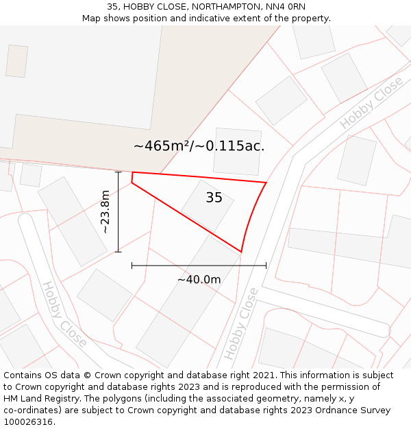 35, HOBBY CLOSE, NORTHAMPTON, NN4 0RN: Plot and title map