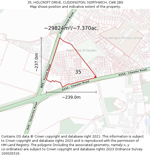 35, HOLCROFT DRIVE, CUDDINGTON, NORTHWICH, CW8 2BS: Plot and title map