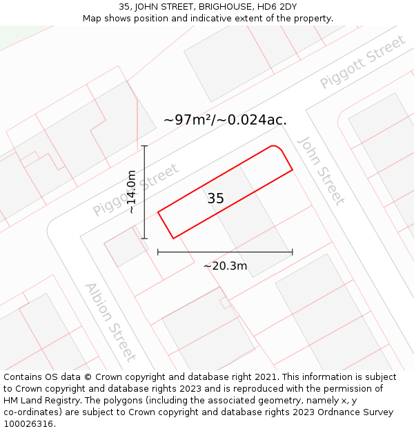 35, JOHN STREET, BRIGHOUSE, HD6 2DY: Plot and title map