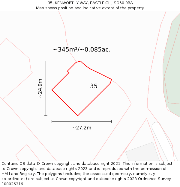 35, KENWORTHY WAY, EASTLEIGH, SO50 9RA: Plot and title map