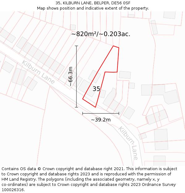 35, KILBURN LANE, BELPER, DE56 0SF: Plot and title map