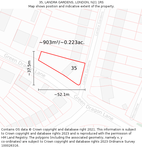 35, LANDRA GARDENS, LONDON, N21 1RS: Plot and title map