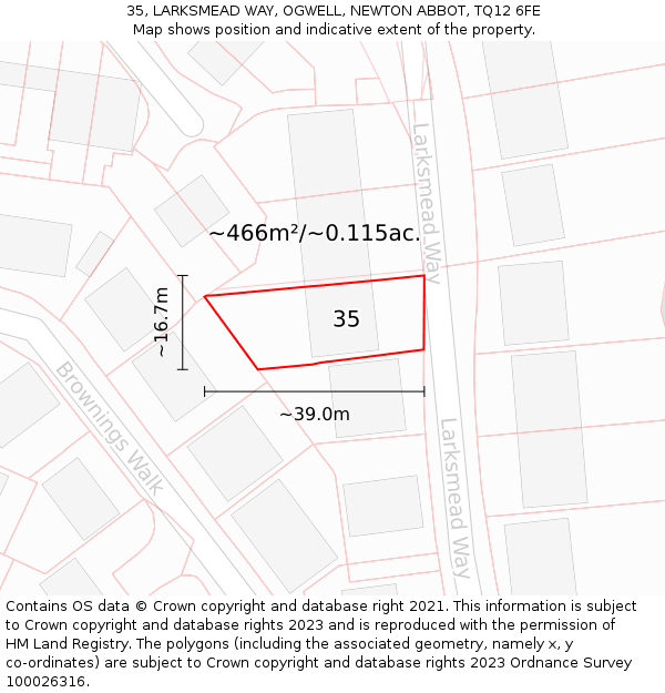 35, LARKSMEAD WAY, OGWELL, NEWTON ABBOT, TQ12 6FE: Plot and title map