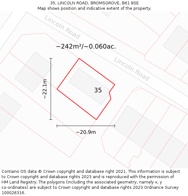 35, LINCOLN ROAD, BROMSGROVE, B61 8SE: Plot and title map