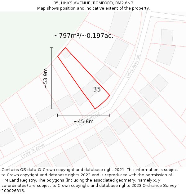 35, LINKS AVENUE, ROMFORD, RM2 6NB: Plot and title map