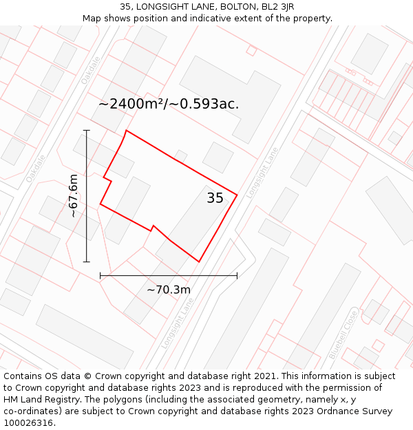 35, LONGSIGHT LANE, BOLTON, BL2 3JR: Plot and title map