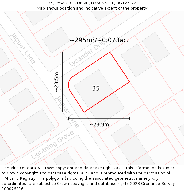 35, LYSANDER DRIVE, BRACKNELL, RG12 9NZ: Plot and title map