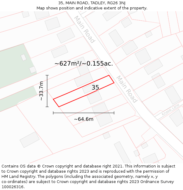 35, MAIN ROAD, TADLEY, RG26 3NJ: Plot and title map