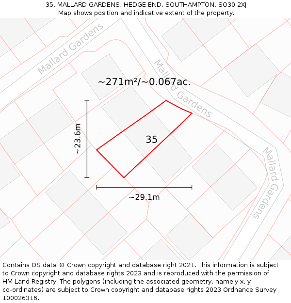 35, MALLARD GARDENS, HEDGE END, SOUTHAMPTON, SO30 2XJ: Plot and title map