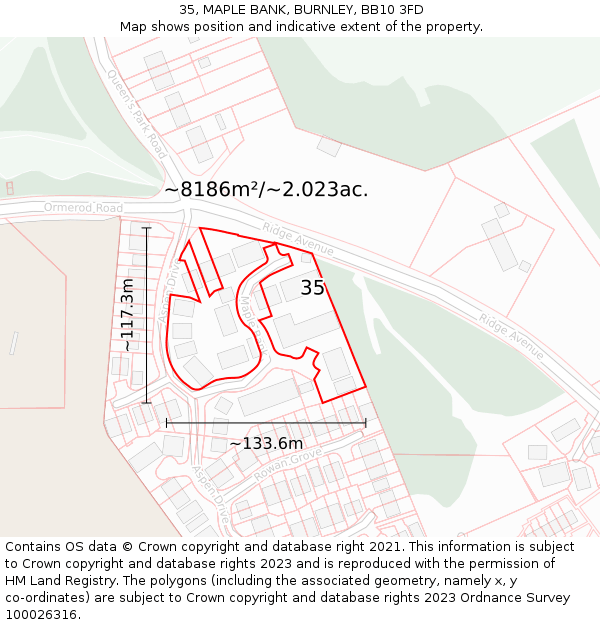 35, MAPLE BANK, BURNLEY, BB10 3FD: Plot and title map