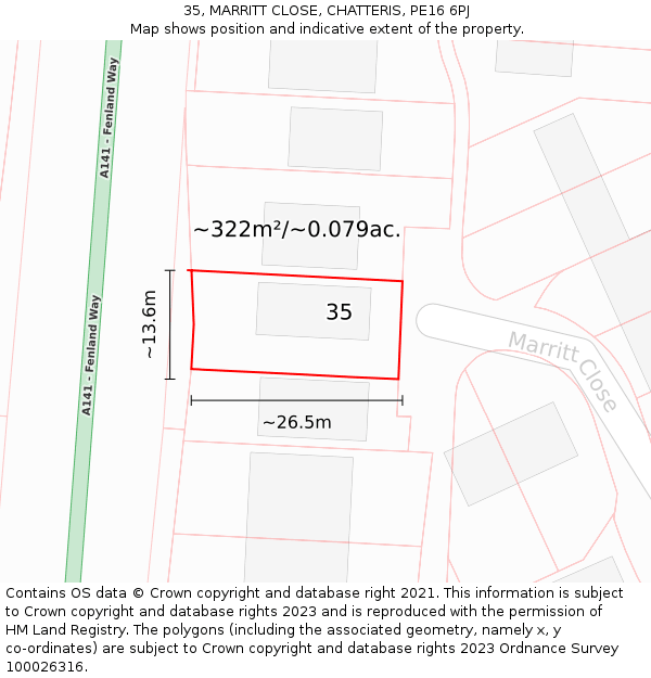 35, MARRITT CLOSE, CHATTERIS, PE16 6PJ: Plot and title map