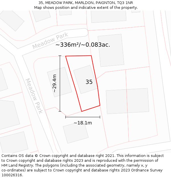 35, MEADOW PARK, MARLDON, PAIGNTON, TQ3 1NR: Plot and title map