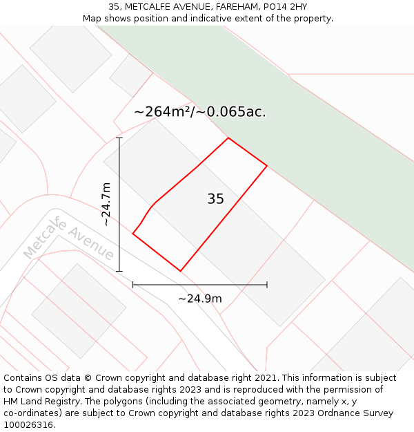 35, METCALFE AVENUE, FAREHAM, PO14 2HY: Plot and title map