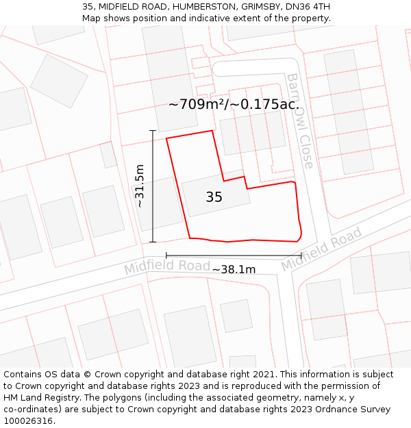 35, MIDFIELD ROAD, HUMBERSTON, GRIMSBY, DN36 4TH: Plot and title map