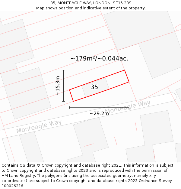 35, MONTEAGLE WAY, LONDON, SE15 3RS: Plot and title map