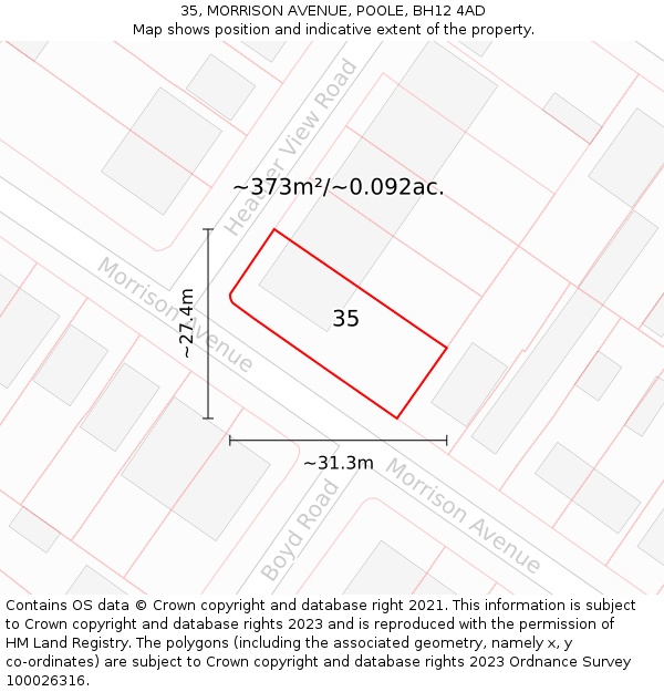 35, MORRISON AVENUE, POOLE, BH12 4AD: Plot and title map