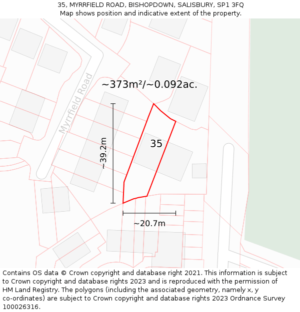 35, MYRRFIELD ROAD, BISHOPDOWN, SALISBURY, SP1 3FQ: Plot and title map