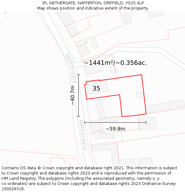 35, NETHERGATE, NAFFERTON, DRIFFIELD, YO25 4LP: Plot and title map