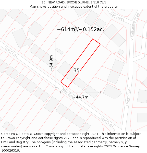 35, NEW ROAD, BROXBOURNE, EN10 7LN: Plot and title map