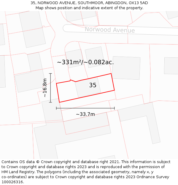 35, NORWOOD AVENUE, SOUTHMOOR, ABINGDON, OX13 5AD: Plot and title map