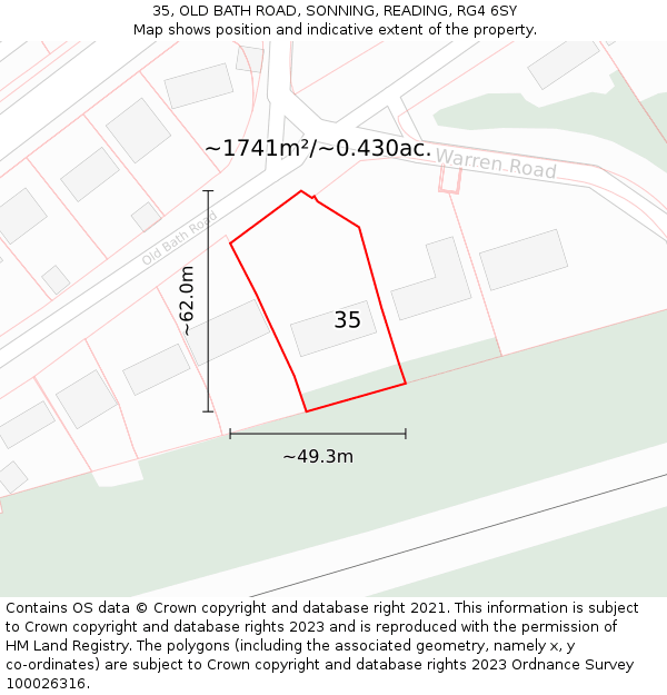 35, OLD BATH ROAD, SONNING, READING, RG4 6SY: Plot and title map