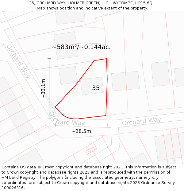 35, ORCHARD WAY, HOLMER GREEN, HIGH WYCOMBE, HP15 6QU: Plot and title map