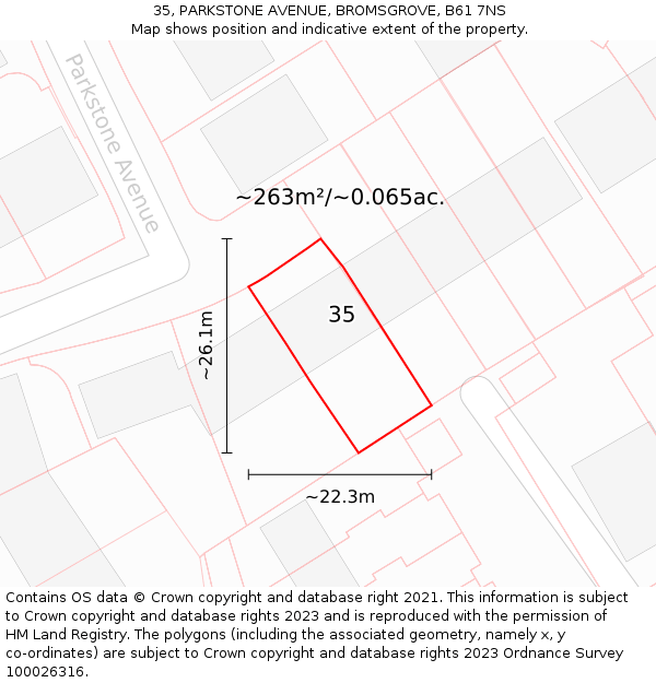 35, PARKSTONE AVENUE, BROMSGROVE, B61 7NS: Plot and title map