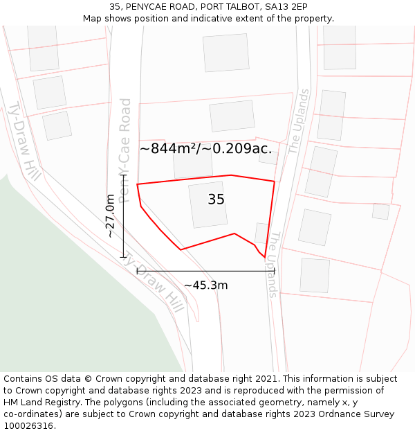 35, PENYCAE ROAD, PORT TALBOT, SA13 2EP: Plot and title map