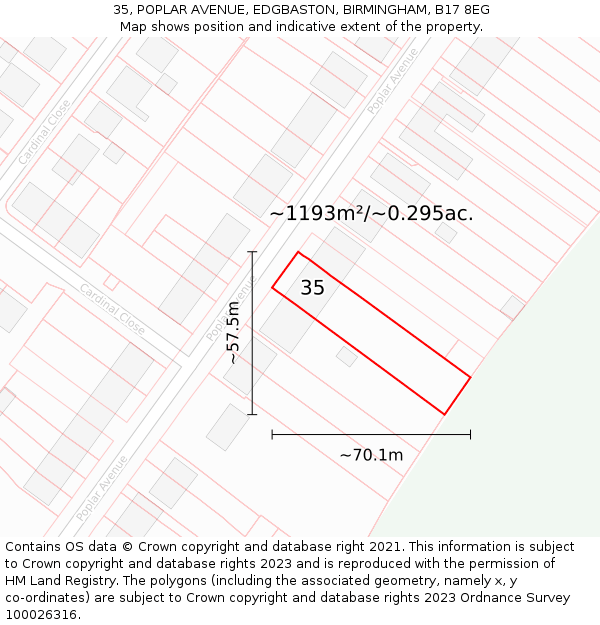 35, POPLAR AVENUE, EDGBASTON, BIRMINGHAM, B17 8EG: Plot and title map