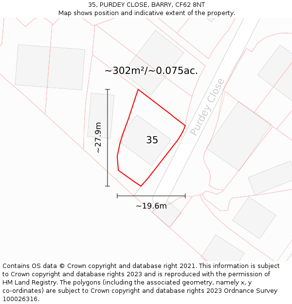 35, PURDEY CLOSE, BARRY, CF62 8NT: Plot and title map